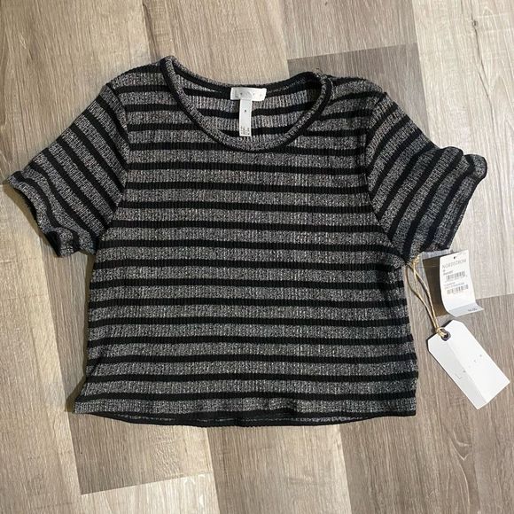 Leith NWT Cropped Top Short Sleeve Stonehenge Gray, Size Medium, MSRP $44 - Picture 1 of 8